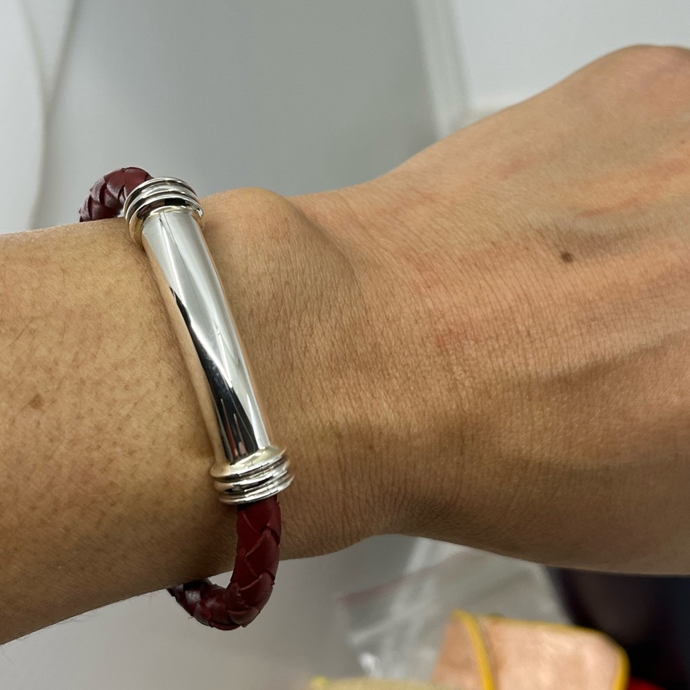 Vintage Joseph Esposito Sterling Silver & Red Leather Cuff - Picture 3 of 17